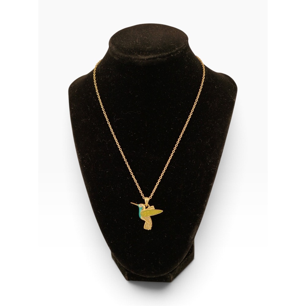 Lia Sophia Hummingbird Necklace Womens 20" Gold Tone Teal Enamel Nature